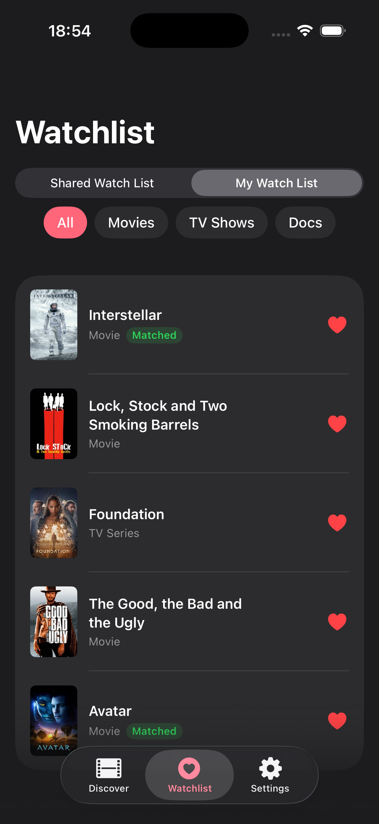 DuoFlix personal watchlist with liked movies
