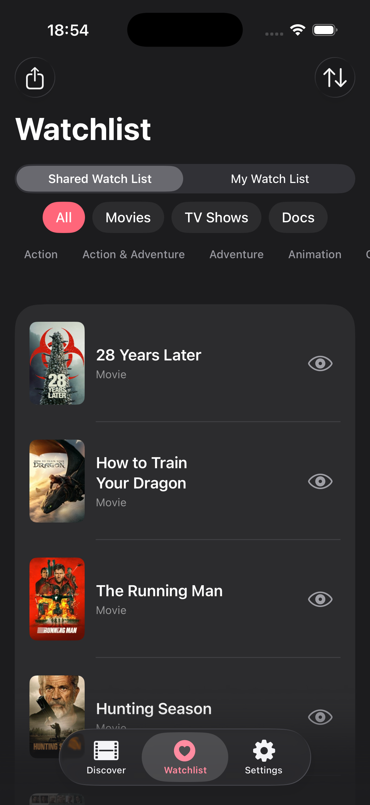 DuoFlix shared watchlist with movies to watch together